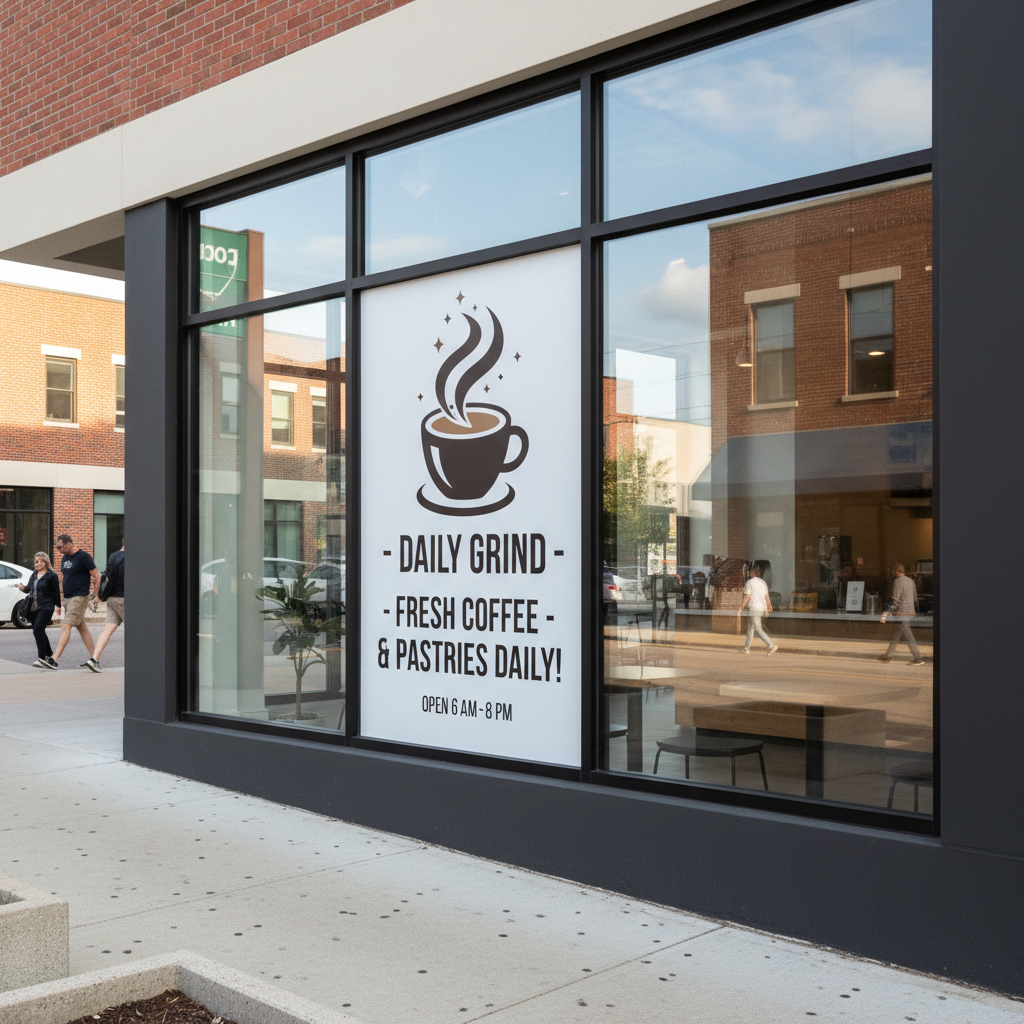 Window perf storefront graphics Fayetteville NC
One way vision window vinyl installation
Perforated window graphics outside view
Window perf see through effect inside view
Custom window graphics for business storefront